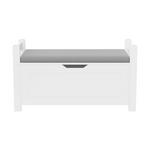 Kids Toy Box Chest, White Rubber Wood Toy Box for Boys Girls, Large Storage Cabinet with Cushion Seat Bench/Flip-Top Lid/Safety Hinge, Toy Storage Organizer Trunk for Nursery, Playroom W808P166755-djyc