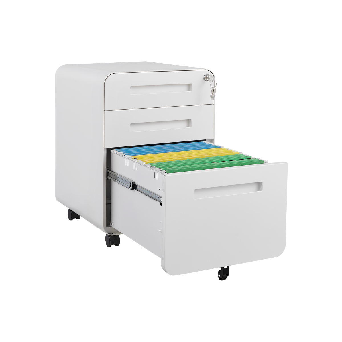 3 Drawer Mobile File Cabinet Under Desk Office,Simple Style Versatile Storage Cabinet for Legal/Letter/A4 Files, 5 Wheel Design Anti-Tilting Cold Rolled Steel Waterproof Moisture-Proof White W1247P145905-djyc