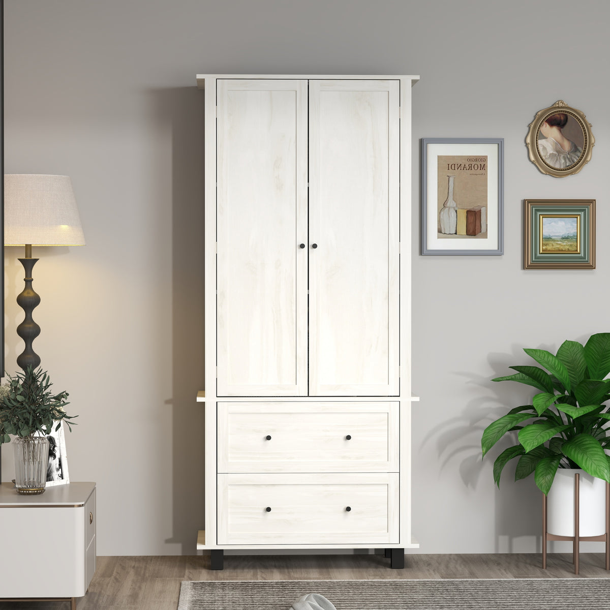 70" Tall Kitchen Pantry Storage Cabinet with 2 Drawers and 3 Shelves, Minimalist Wood Large Storage Cabinet for Kitchen, Dining Room, Living Room, Bathroom (Antique White) W2557P167887-djyc