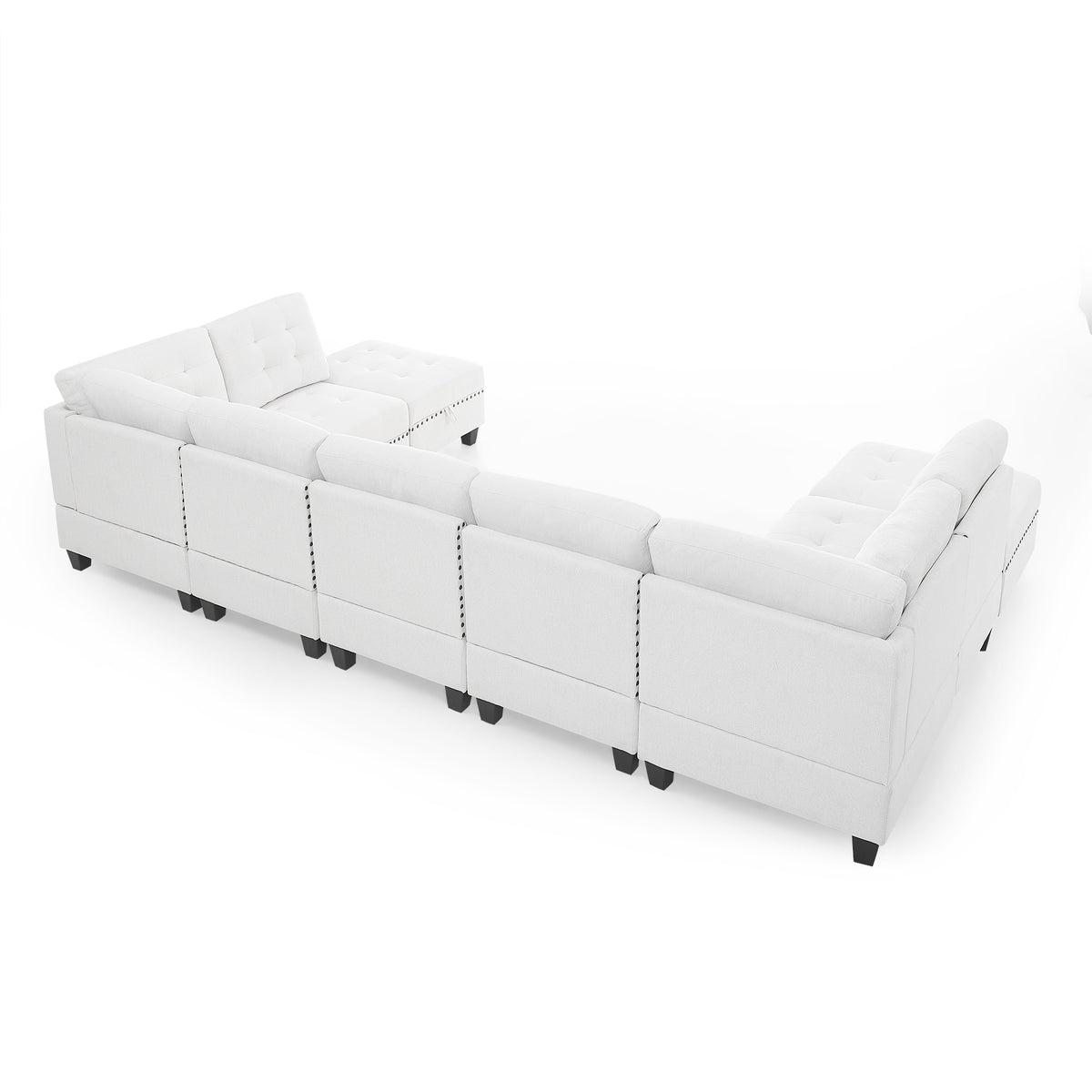 U shape Modular Sectional Sofa,DIY Combination,includes Two Single Chair ,Two Corner and Two Ottoman,Ivory Chenille W487S00195-djyc