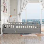 Full sizeFloor bed, integral construction with super high security barrier, door, children's floor bed frame, Montessori wooden children's floor bed, Support slat Grey W1858P164944-djyc