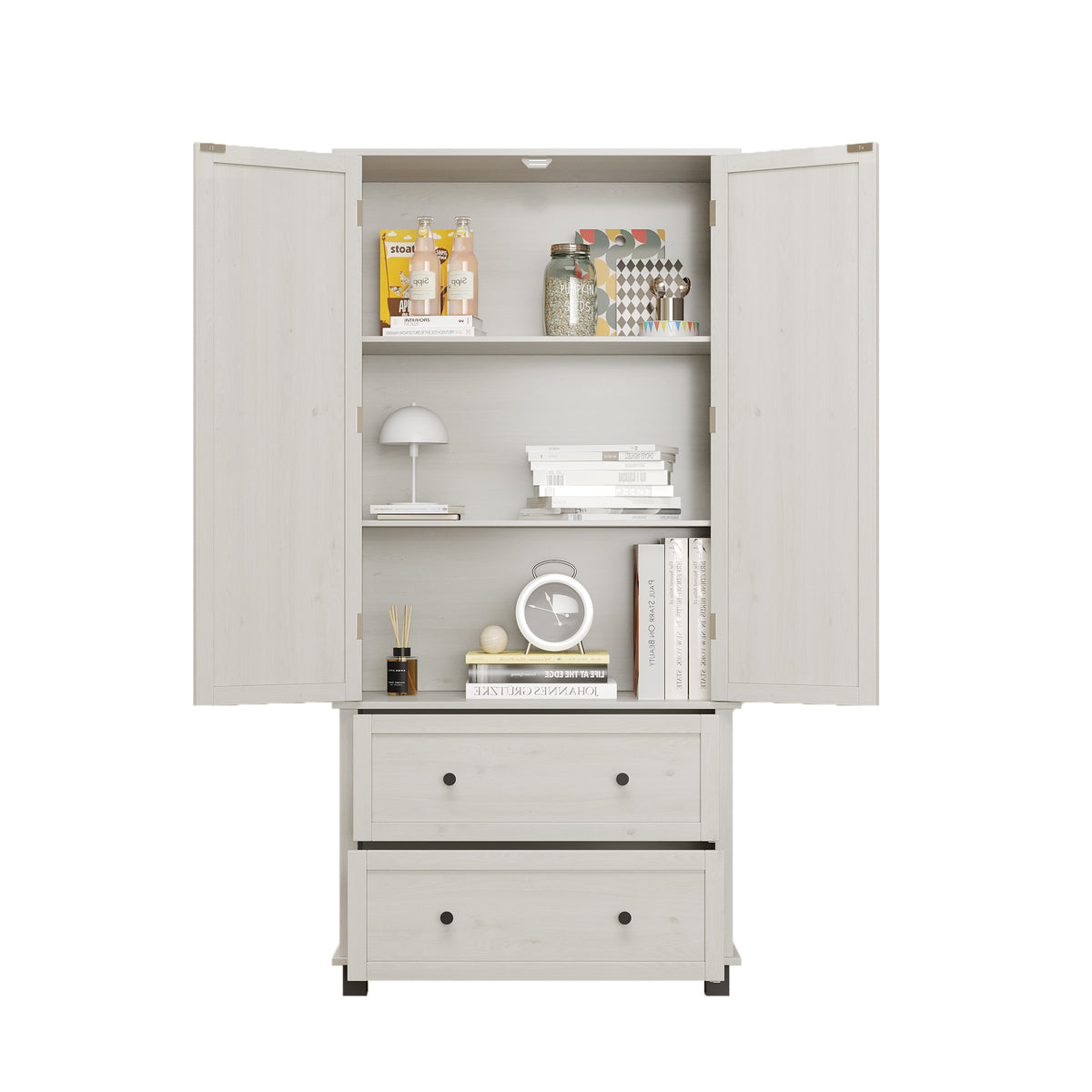 70" Tall Kitchen Pantry Storage Cabinet with 2 Drawers and 3 Shelves, Minimalist Wood Large Storage Cabinet for Kitchen, Dining Room, Living Room, Bathroom (Antique White) W2557P167887-djyc