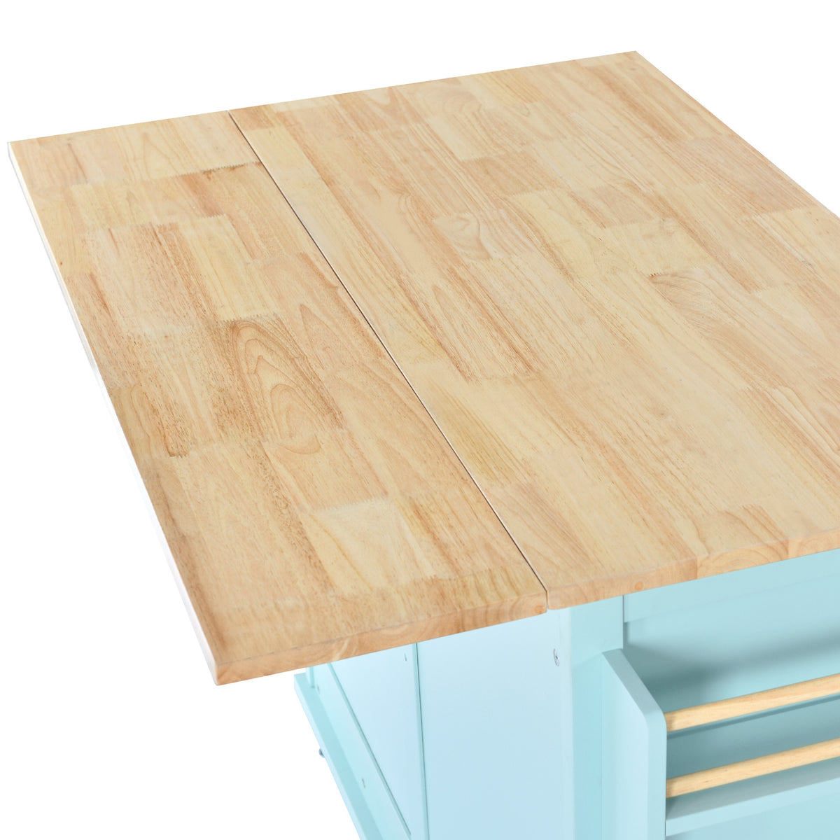 Kitchen Cart with Rubber wood Drop-Leaf Countertop, Concealed sliding barn door adjustable height,Kitchen Island on 4 Wheels with Storage Cabinet and 2 Drawers,L52.2xW30.5xH36.6 inch, Mint Green SK000001AAE-djyc