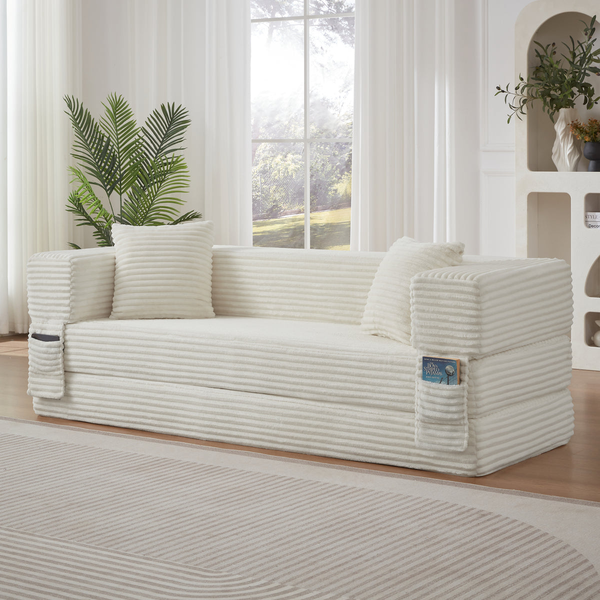 Modern cord sofa with stylish appearance, classic square design, unique two-tier design, convertible into a bed, ideal for apartments and large spaces.-W3396P439850