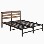 Full SizeMetal Bed Frame with Wooden Headboard, RGB Lights,Charger, Storage Shelf, Noise-Free, No Box Spring Needed,Rustic Brown W840P209896-djyc