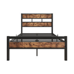 Twin Size Platform Bed Frame with Rustic Vintage Wood Headboard, Strong Metal Slats Support, No Box Spring Needed W840P144081-djyc