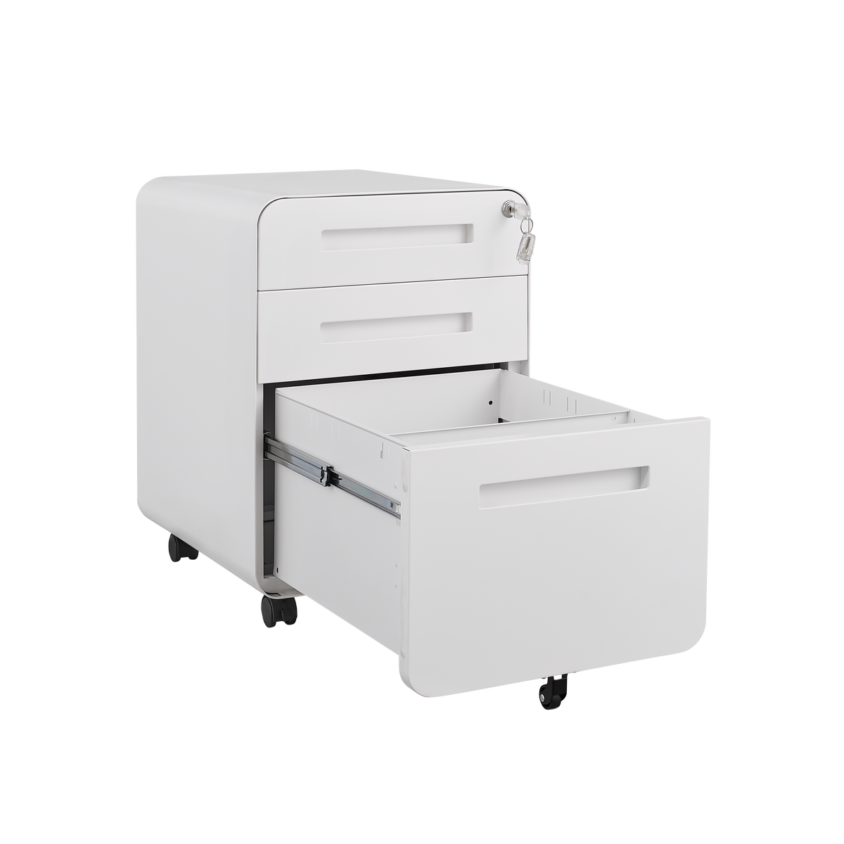 3 Drawer Mobile File Cabinet Under Desk Office,Simple Style Versatile Storage Cabinet for Legal/Letter/A4 Files, 5 Wheel Design Anti-Tilting Cold Rolled Steel Waterproof Moisture-Proof White W1247P145905-djyc