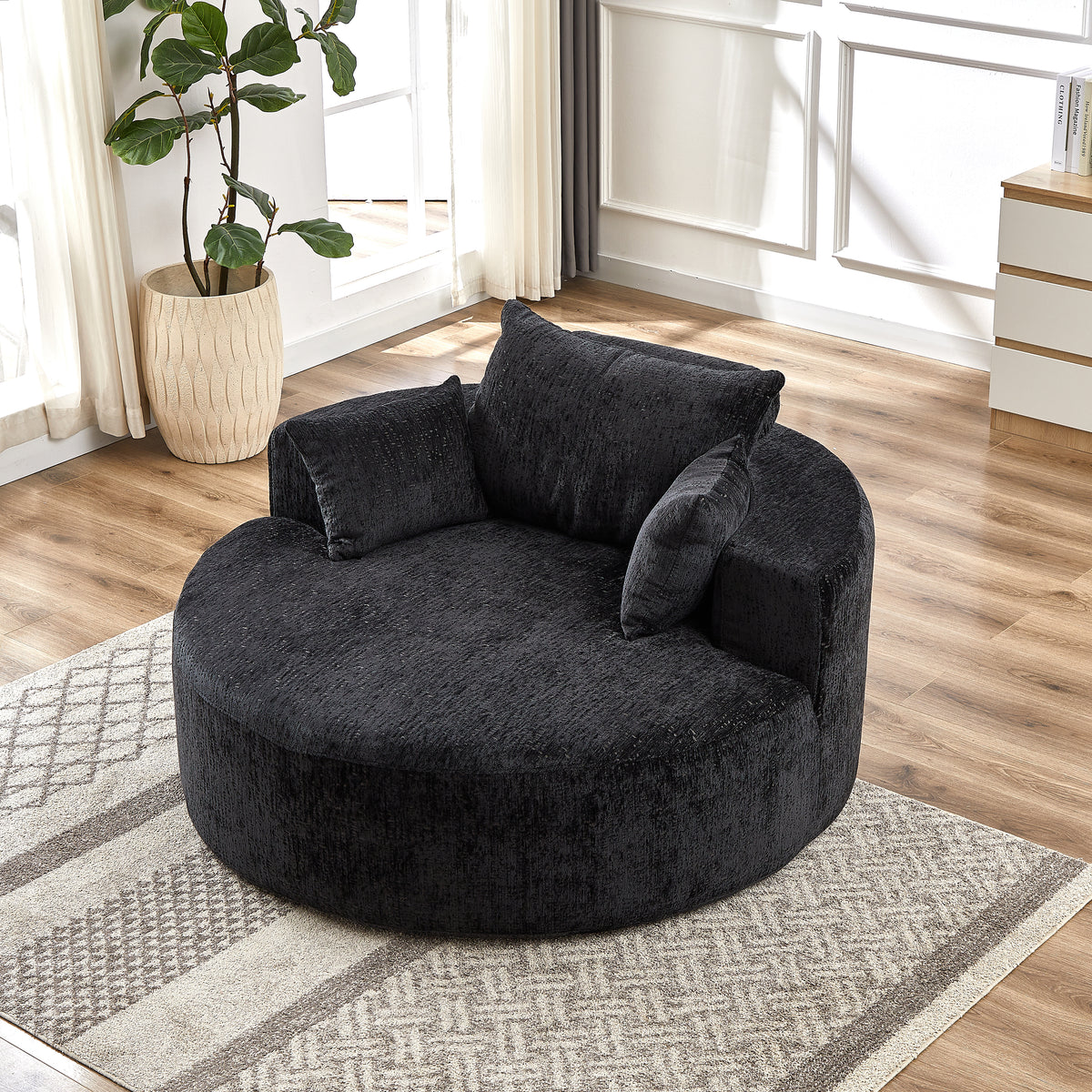 55''L Chenille Sponge single sofa,No Assembly Required,Fluffy Modern Sleeper Chair for Living room, Bedroom, Lounge and Projection Room(Not a swivel chair.) W834P221028-djyc