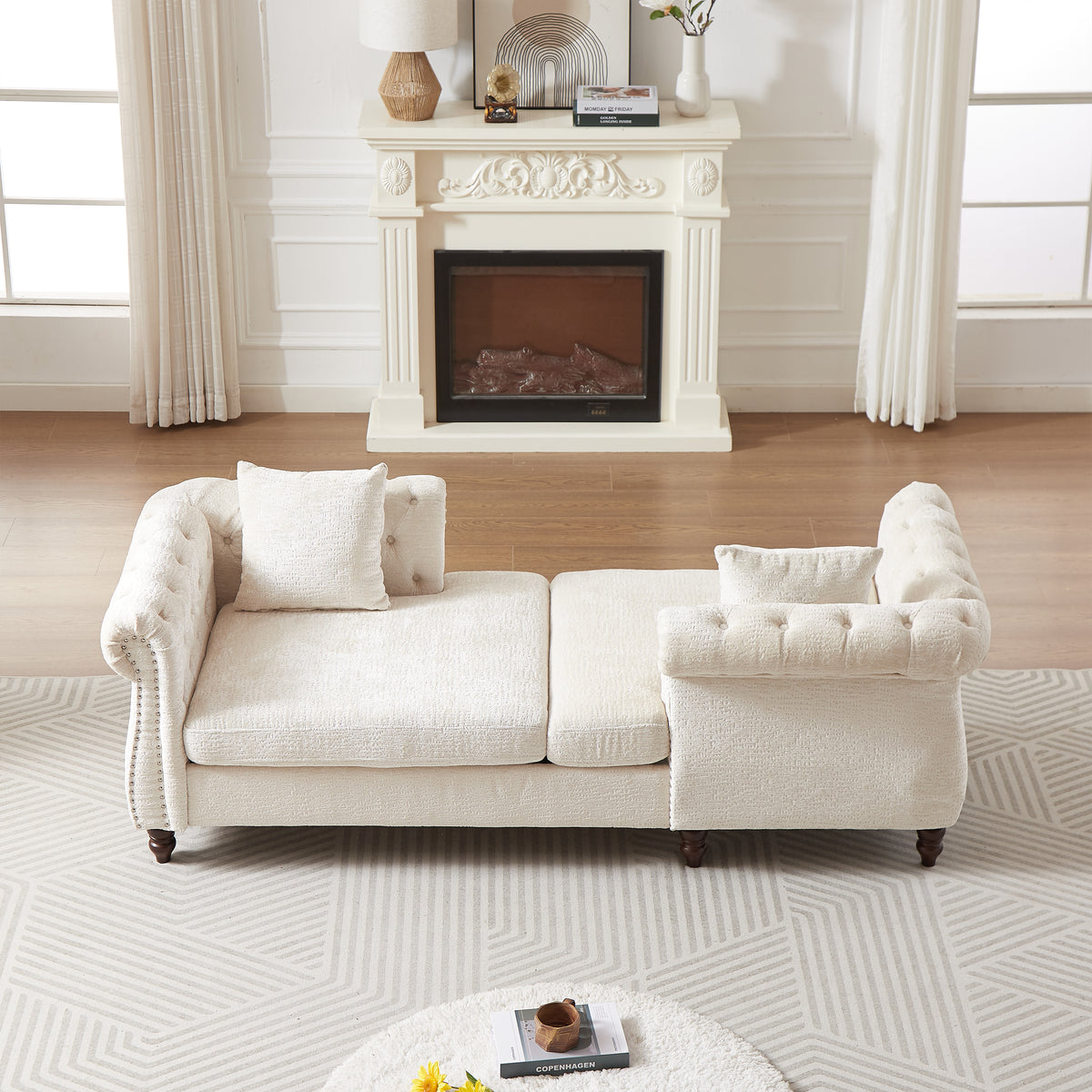 81-inch Chenille Face-to-face Chaise Lounge with Two Pillows,Nailhead trim,Button Tufted Design and Rolled Arms for Lounge, Living room and Office W834S00315-djyc