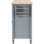 Kitchen Island Cart with Solid Wood Top and Locking Wheels,54.3 Inch Width,4 Door Cabinet and Two Drawers,Spice Rack, Towel Rack (Grey Blue) WF286911AAG-djyc