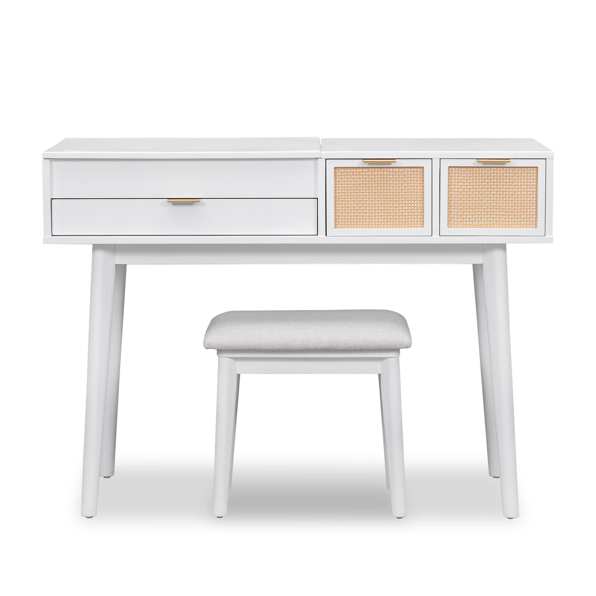 43.3" Classic Wood Makeup Vanity Set with Flip-top Mirror and Stool, Dressing Table with Three Drawers and storage space, White WF305498AAK-djyc