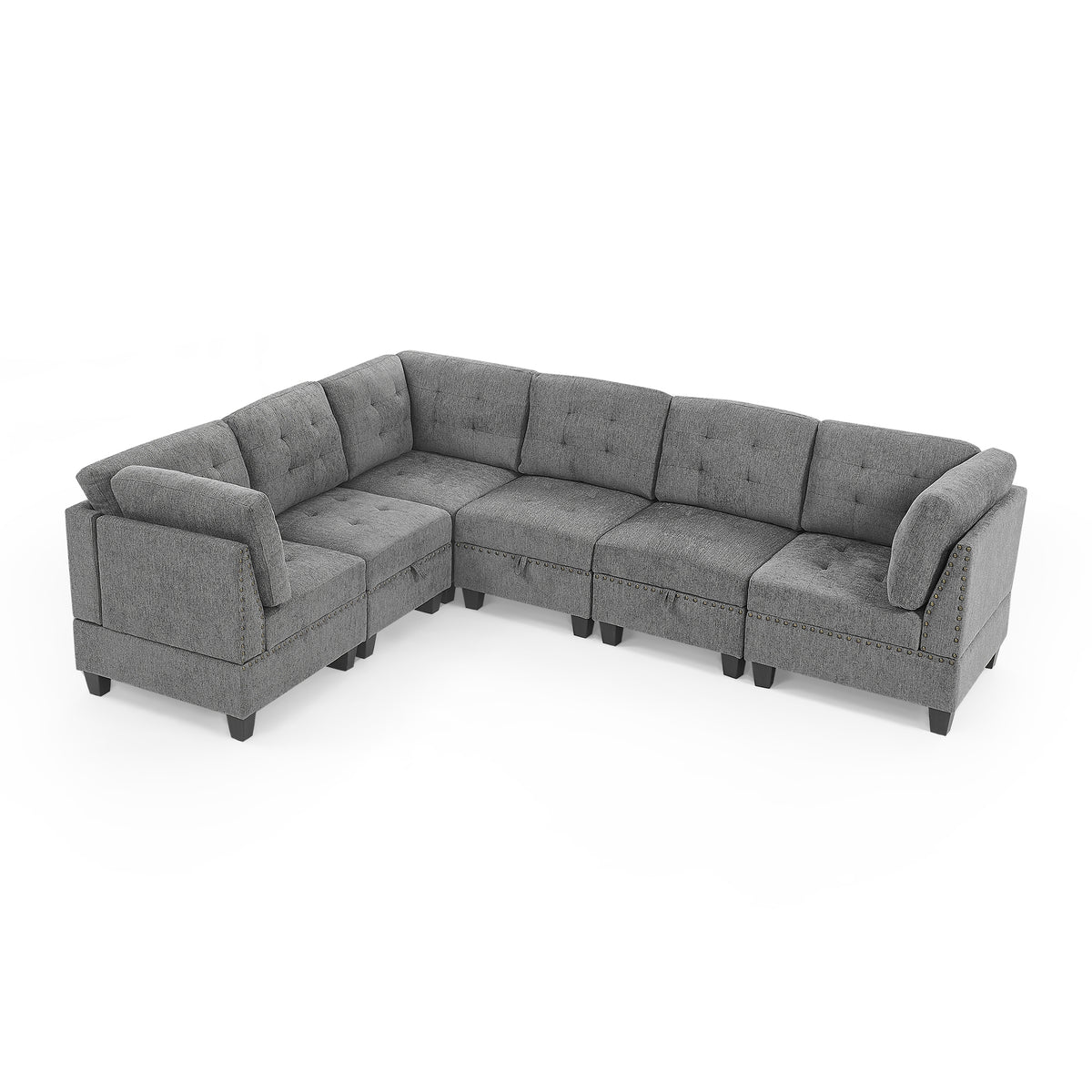 L shape Modular Sectional Sofa,DIY Combination,includes Three Single Chair and Three Corner ,Grey Chenille W487S00202-djyc