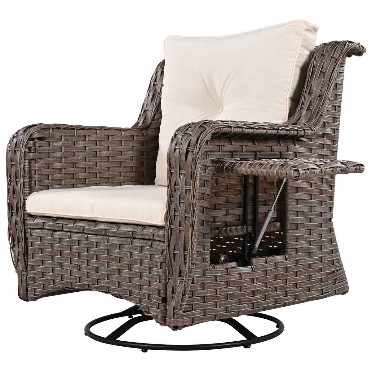 K&K 5 Pieces Outdoor Patio Furniture Set with Pet House Cool Bar and Retractable Side Tray, Rattan Wicker Patio Swivel Rocking Chairs Set of 2 with Ottomans for Backyard, Porch, Balcony, Beige SK000006AAA-djyc