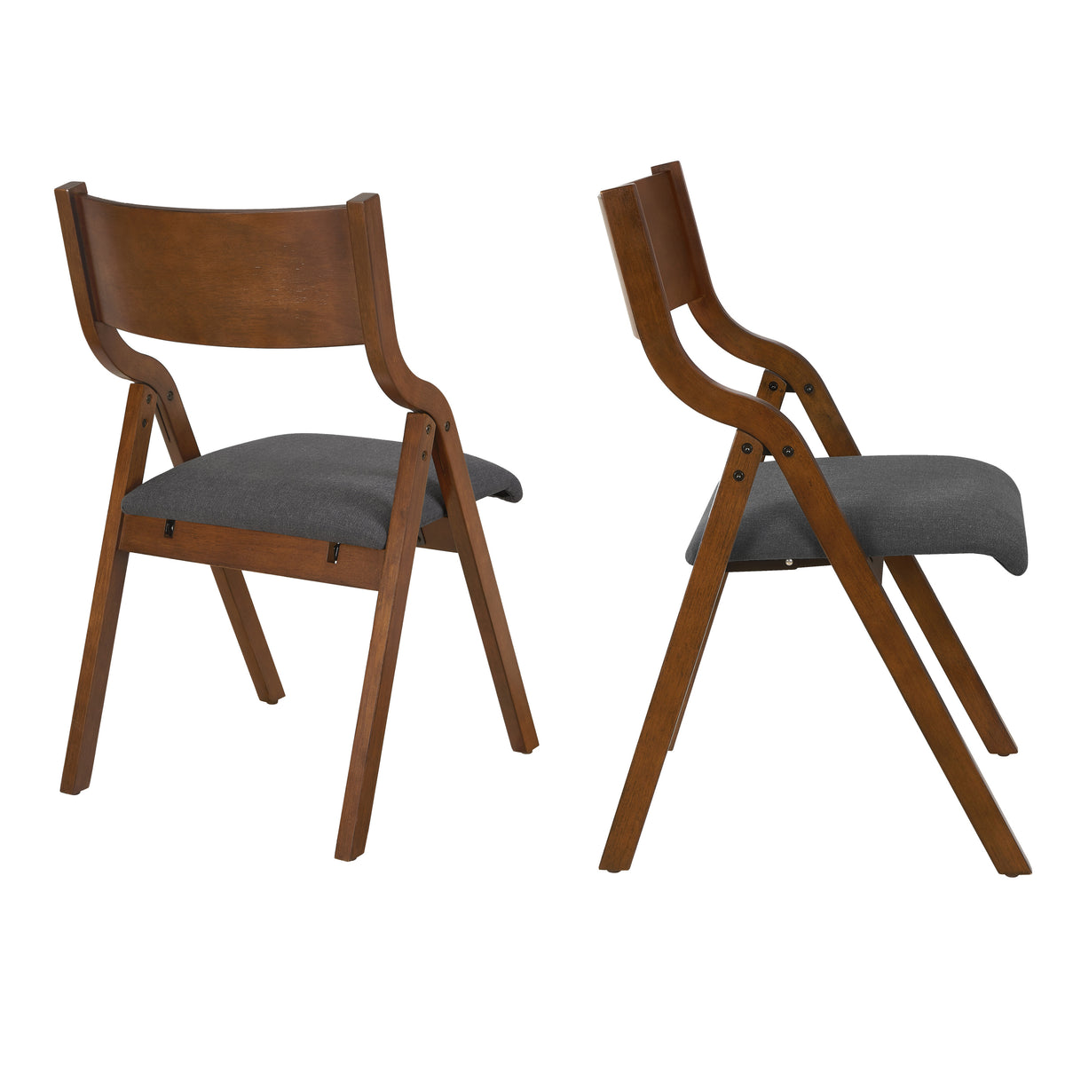 Upholstered folding Dining chair, space saving, easy to carry, Dining Room,No assembly required, 2-Pack-Grey+Walnut W2336P163449-djyc