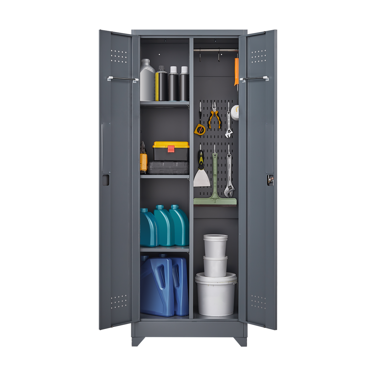 Metal Storage Cabinets, Cleaning Tool Cabinet with Locking Door, Tall Broom Tool Organizer and Storage, Large Storage Cabinet for Kitchen, Pantry, Office, Shop W328P193783-djyc