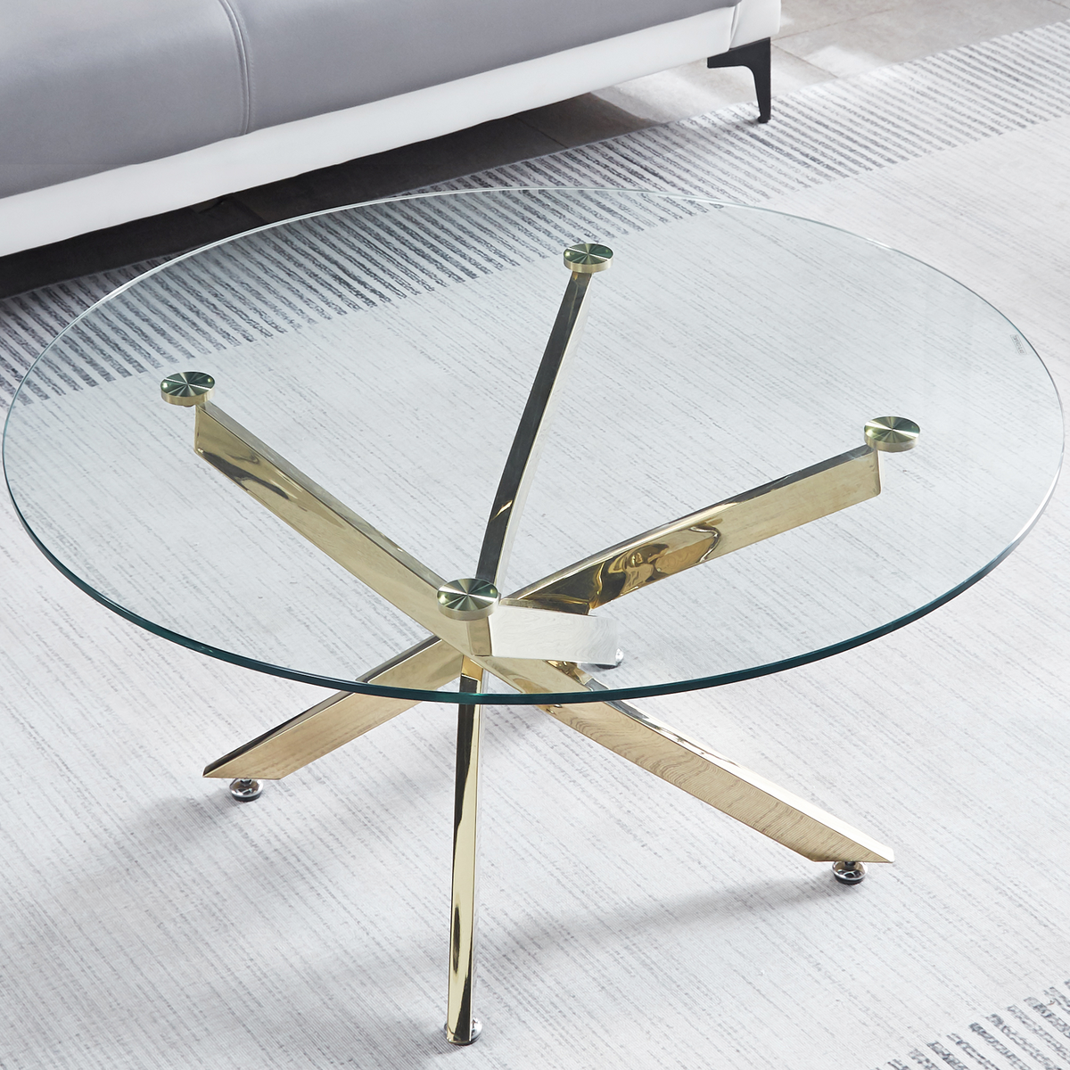 Modern Round Tempered Glass Coffee Table with Stainless Steel Legs W124163592-djyc