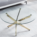 Modern Round Tempered Glass Coffee Table with Stainless Steel Legs W124163592-djyc