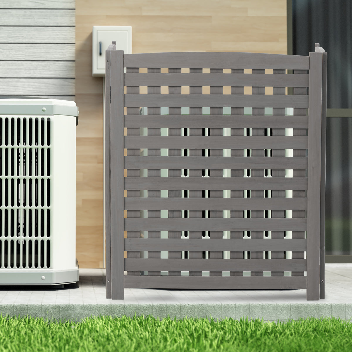 Air Conditioner Fence Screen Outside, Cedar Privacy Fence 3 Panels to Hide AC & Trash Enclosure, 32"W x 38"H W1390113801-djyc