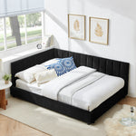 Full Size Tufted Upholstered Bed Frame – Sofa Bed with Backrest and Armrests, Velvet Black (81" x 60" x 29.5") W487S00331-djyc