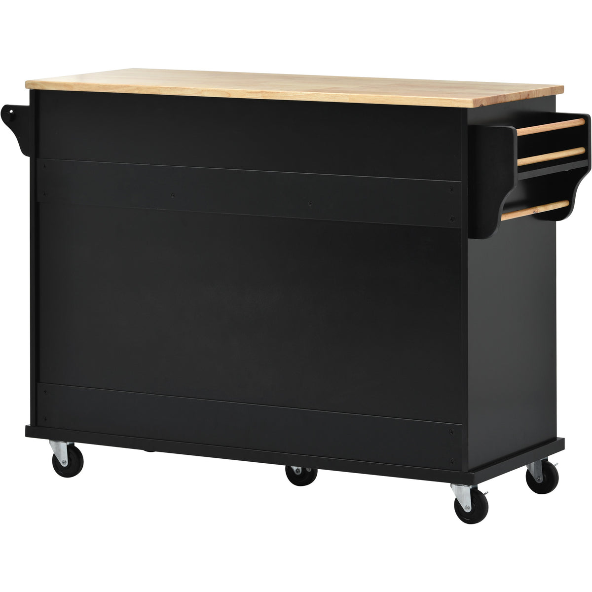 Kitchen cart with Rubber wood desktop rolling mobile kitchen island with storage and 5 drawers 53 Inch length (Black) WF297003AAB-djyc