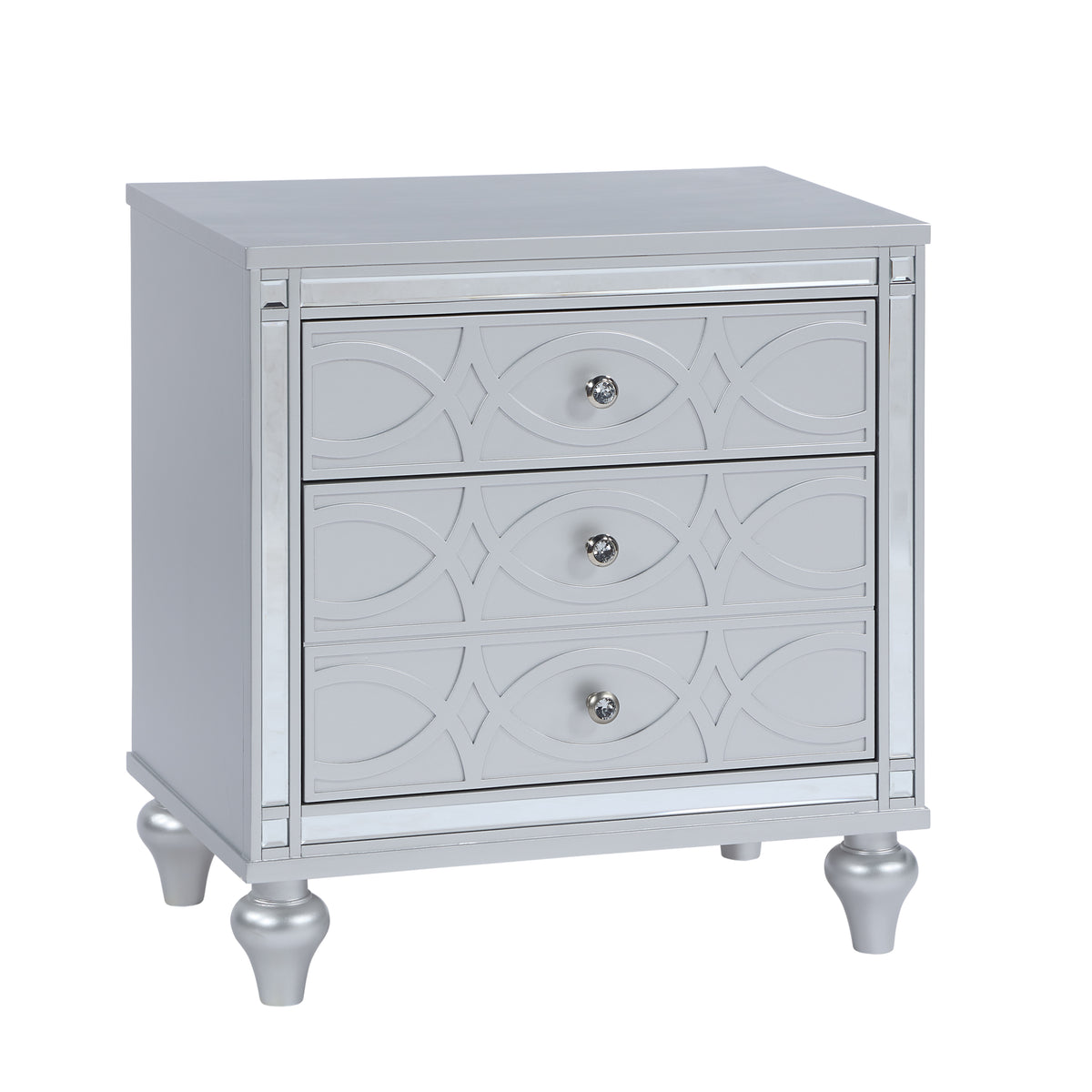 Contemporary Nightstands with mirror frame accents, Bedside Table with two drawers and one hidden drawer, End Table with Crystal Pull for Living Room,Bedroom, Silver W1998131734-djyc