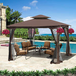 10x10 Outdoor Patio Gazebo Canopy Tent With Ventilated Double Roof And Mosquito net(Detachable Mesh Screen On All Sides),Suitable for Lawn, Garden, Backyard and Deck,Brown Top W41940786-djyc