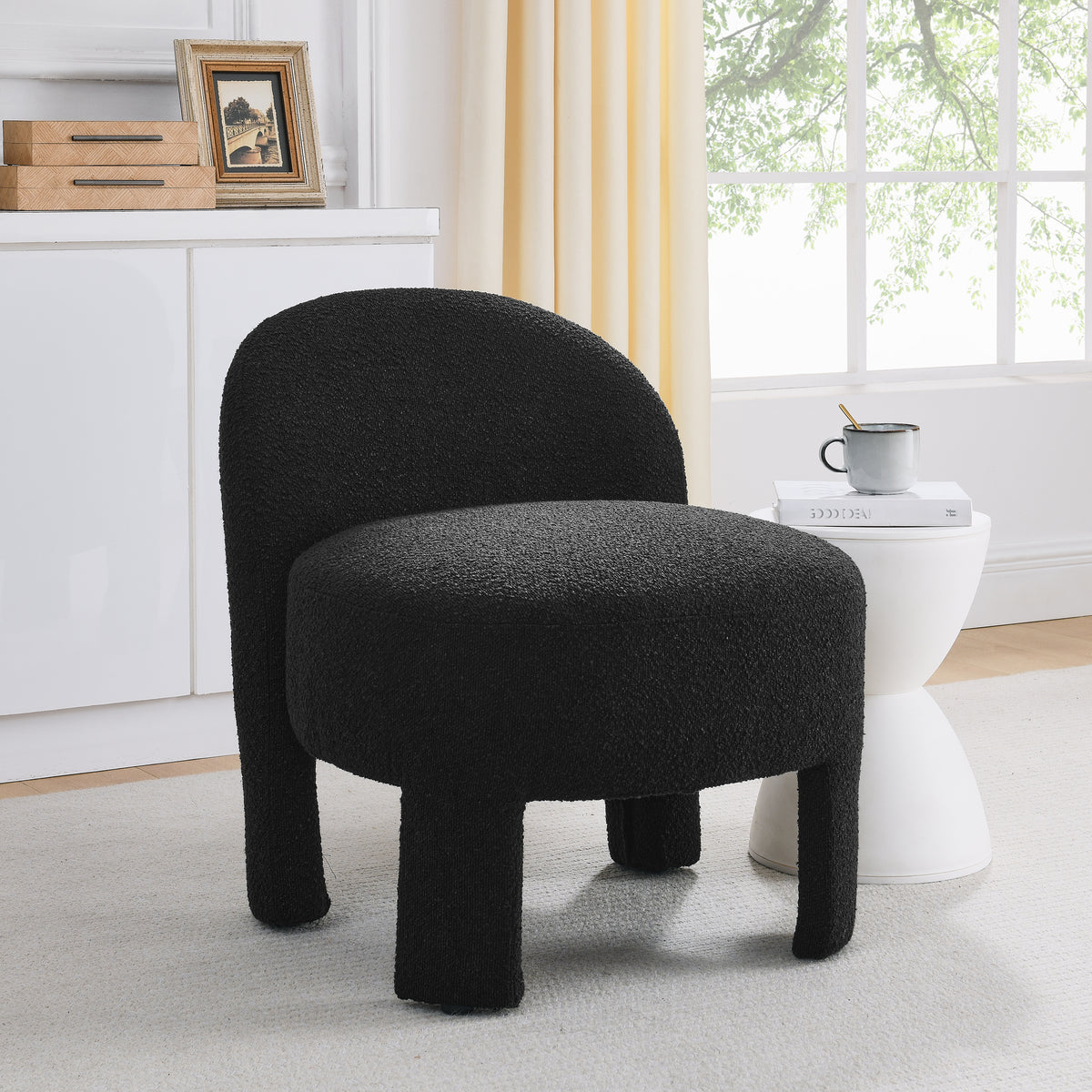 Hoop gauze lounge chair with soft cushion and backrest, need to be assembled, suitable for living room/bedroom/dining room -- BLACK(24.5"*28.75"*28.75") W487P207811-djyc