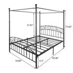 Queen Size Metal Canopy Bed Frame with Headboard and Footboard Black W84034157-djyc