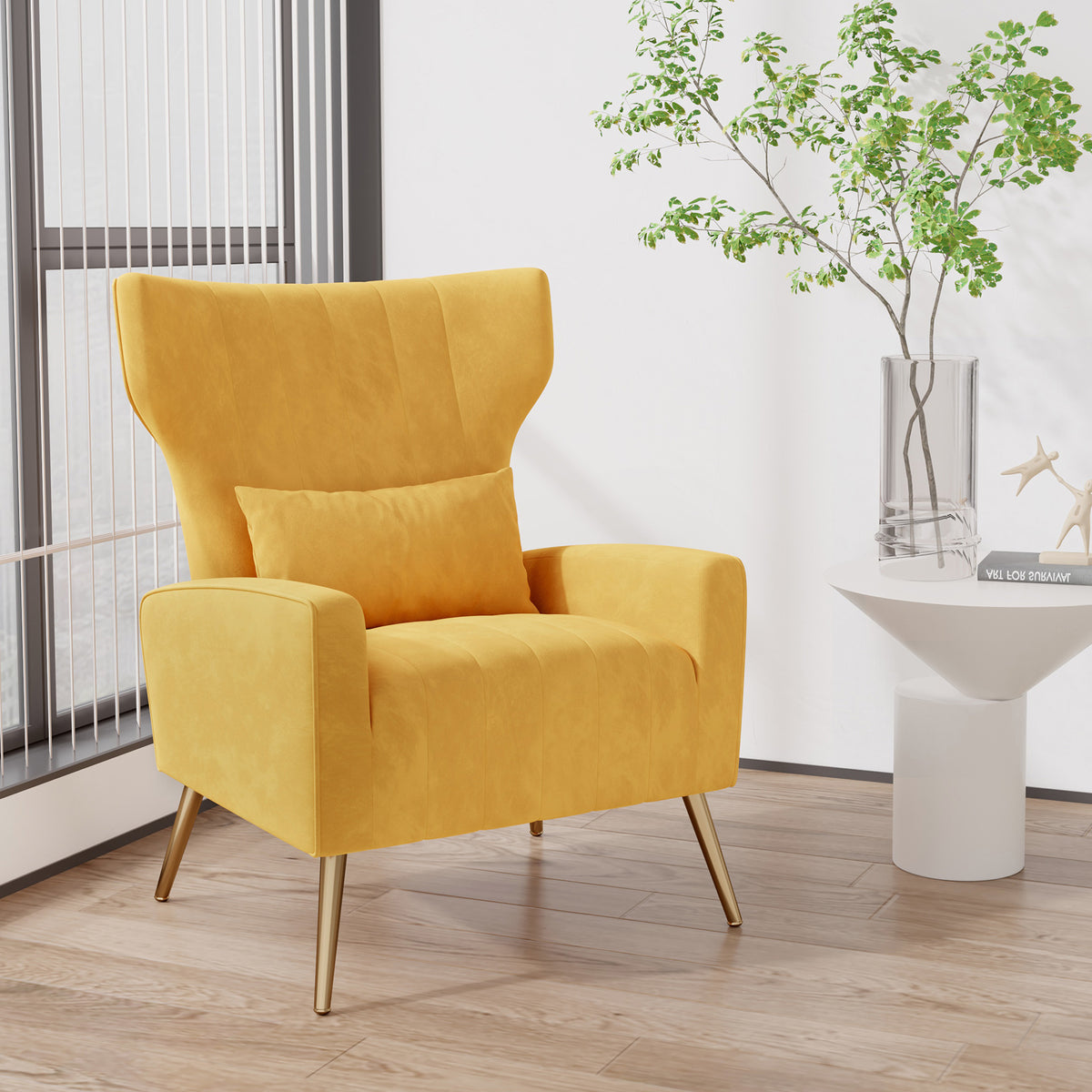 Fashionable High-Back Velvet Upholstered Armchair: High-Density Foam & Adjustable Feet FU01055-wz