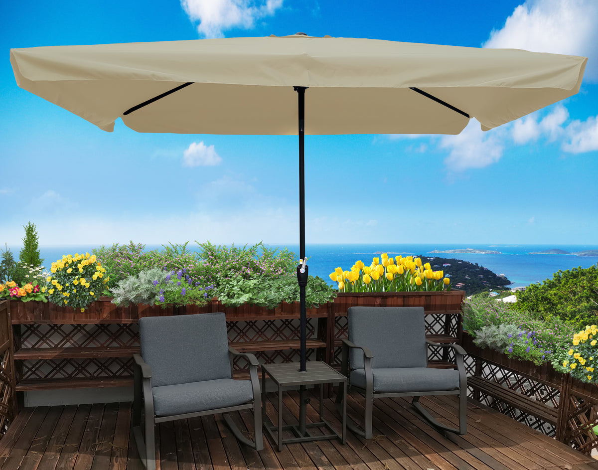 10 x 6.5ft Rectangular Patio Umbrella Outdoor MarketUmbrellas with Crank and Push Button Tilt for Garden Swimming Pool Market W65627939-djyc