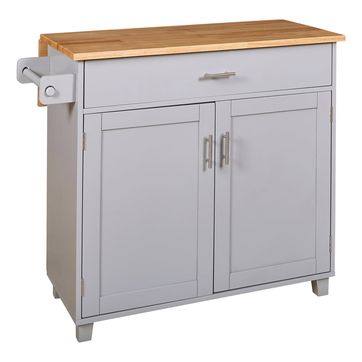 K&K Rolling Kitchen Island with Storage, Kitchen Cart with Rubber Wood Top, Spacious Drawer with Divider and Internal Storage Rack, Kitchen Island on Wheels with Adjustable Shelf Tower Rack, Grey WF316601AAG-djyc