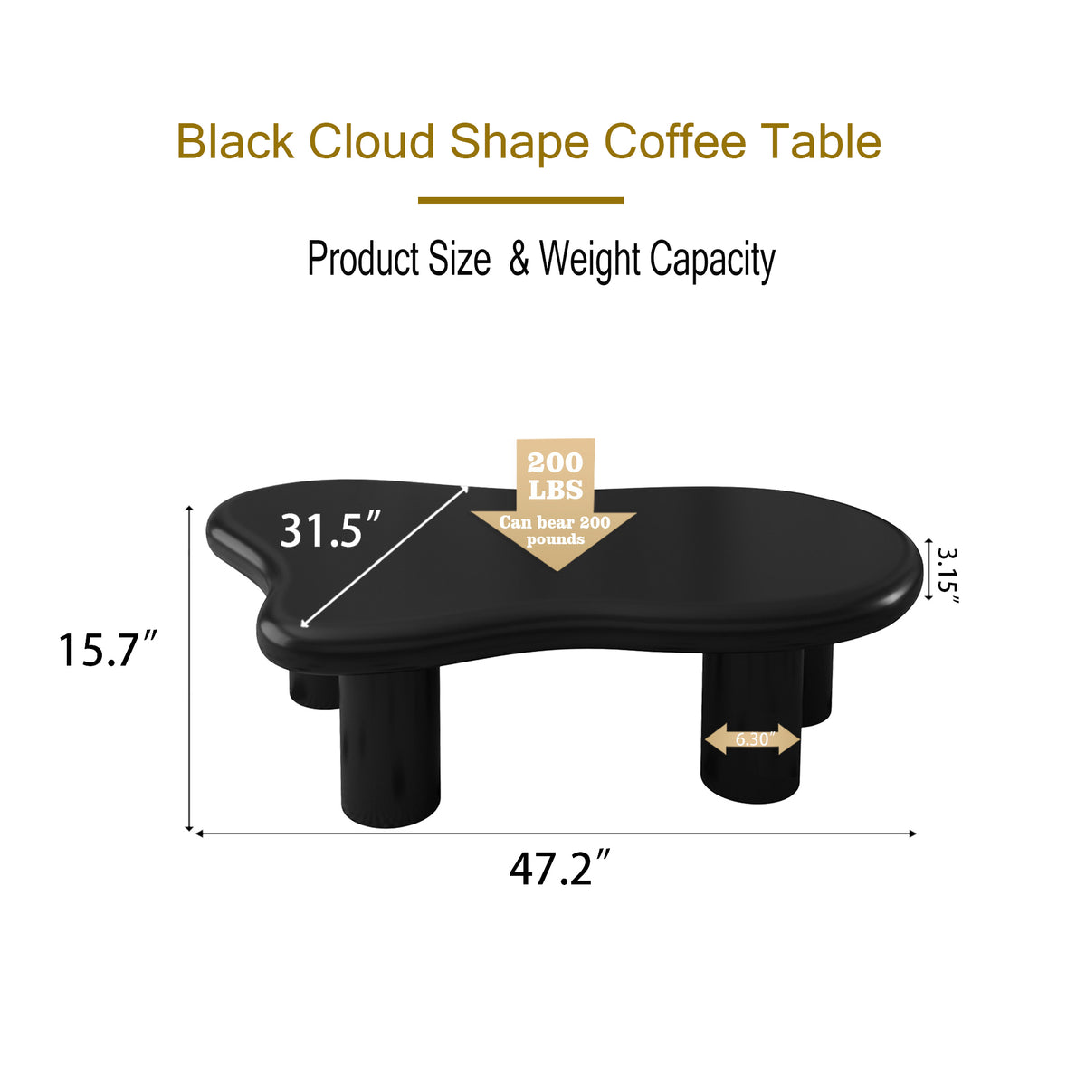 47 Inch Black Cloud Shaped Coffee Table for Living Room W1435S00004-djyc