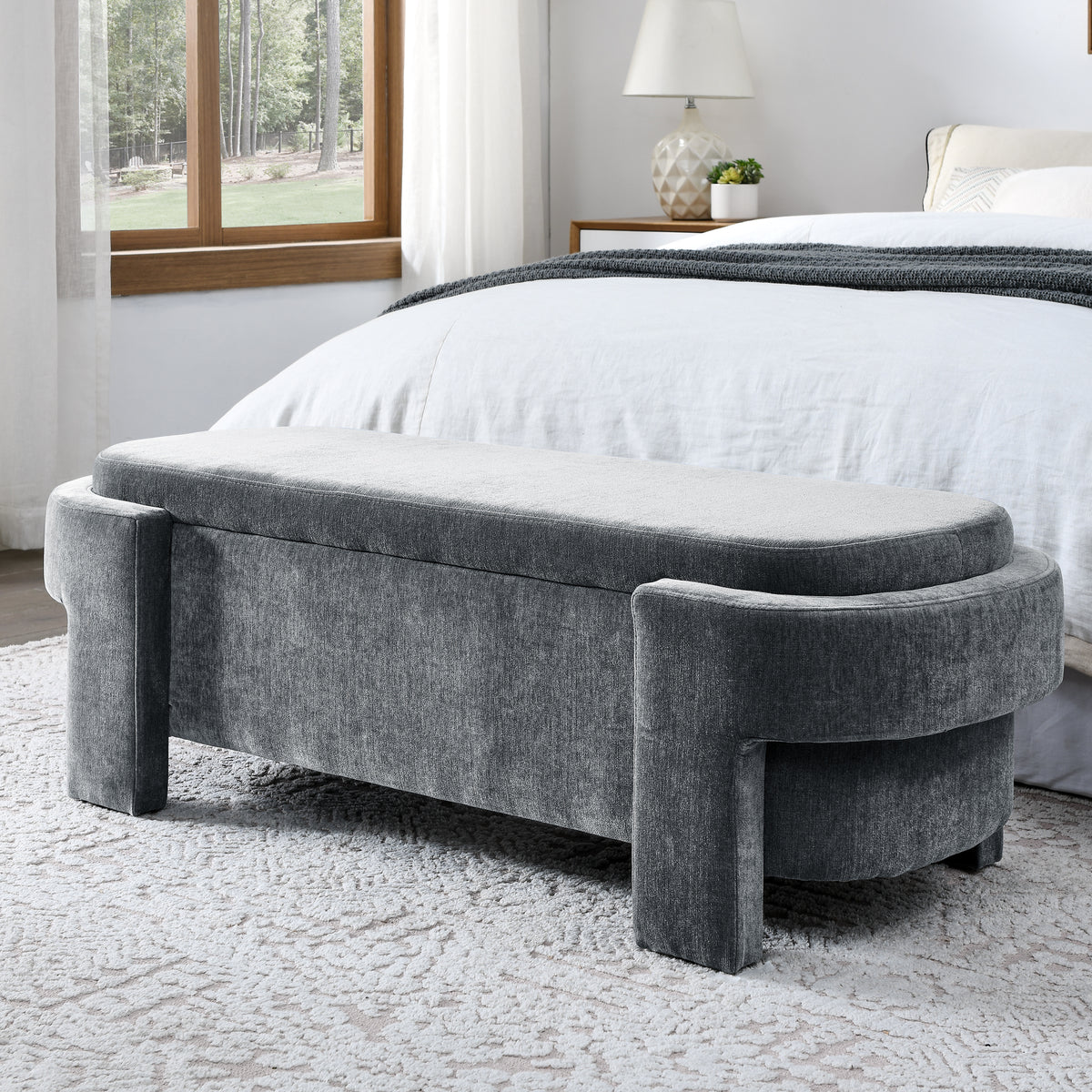 Chenille Upholstered Bench with Large Storage Space for the Living Room, Entryway and Bedroom,Grey,( 51.5''x20.5''x17'' ) W48790041-djyc