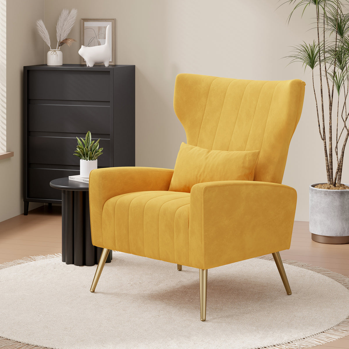 Fashionable High-Back Velvet Upholstered Armchair: High-Density Foam & Adjustable Feet FU01055-wz