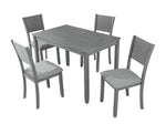5 Piece Modern Dining Set, Rectangular Wooden Dining Table with 4 Upholstered Chairs for Kitchen, Dining Room, Gray W1998S00055-djyc