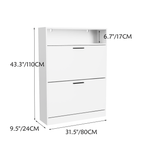 Shoe Storage Cabinet with 2 Flip Drawers, Sturdy Wood Hidden Shoe Storage, Freestanding Narrow Slim Shoe Organizer for Front Door Entrance, Living Room, Hallway, Bedroom (White) W808P174805-djyc