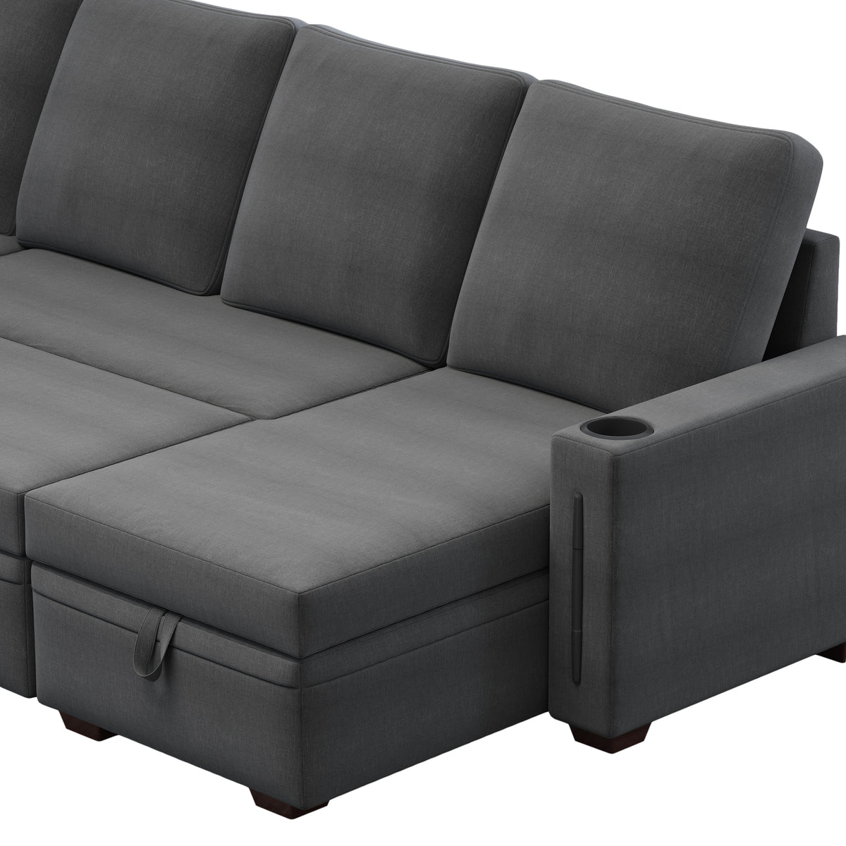 Sectional Sofa with Storage, 96" U Shaped Sectional Couches for Living Room, Comfy Convertible Sectional Sofa- Dark Grey W1669S00008-djyc