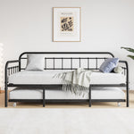Twin Size Metal Daybed Frame with Trundle, Heavy Duty Steel Slat Support Sofa Bed Platform with Headboard, No Box Spring Needed, Black W840103518-djyc