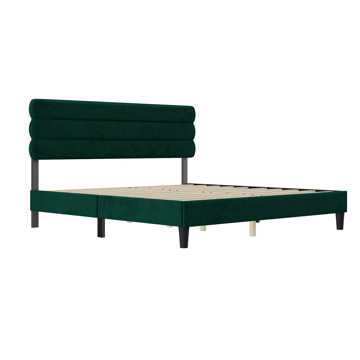 King Bed Frame with Headboard,Sturdy Platform Bed with Wooden Slats Support,No Box Spring,Mattress Foundation,Easy AssemblyGreen W1793140488-djyc