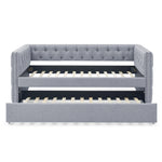 Daybed with Trundle Upholstered Tufted Sofa Bed, with Button and Copper Nail on Square Arms,both Twin Size,Grey(85"x42.5"x31.5")(Old SKU W487S00045) W487S00103-djyc