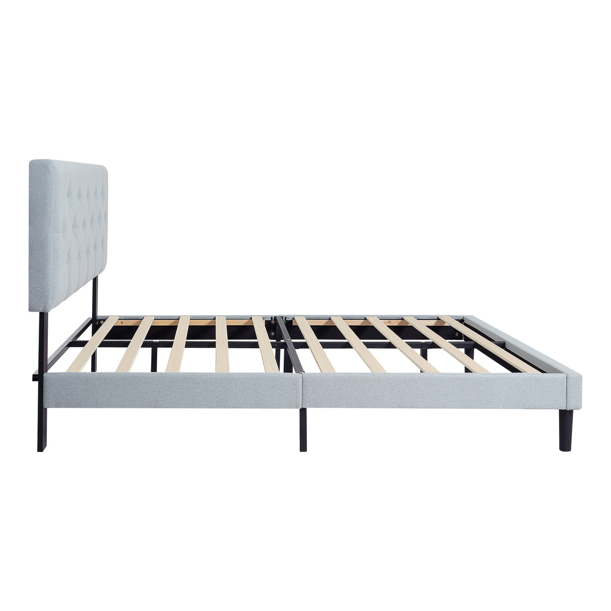 Queen Size Upholstered Platform Bed Frame with Modern Button Tufted Linen Fabric Headboard, No Box Spring Needed, Wood Slat Support, Easy Assembly, Grey W311P197752-djyc