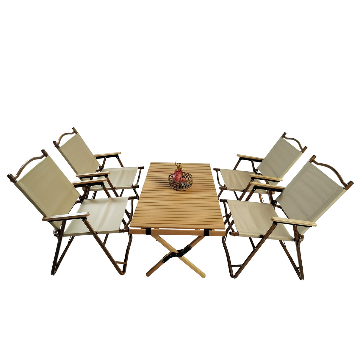 Multi-Function Foldable and Portable Dining Set, 1 Dining Table & 4 Folding Chairs, Indoor and outdoor universal ,Natural W495S00002-djyc