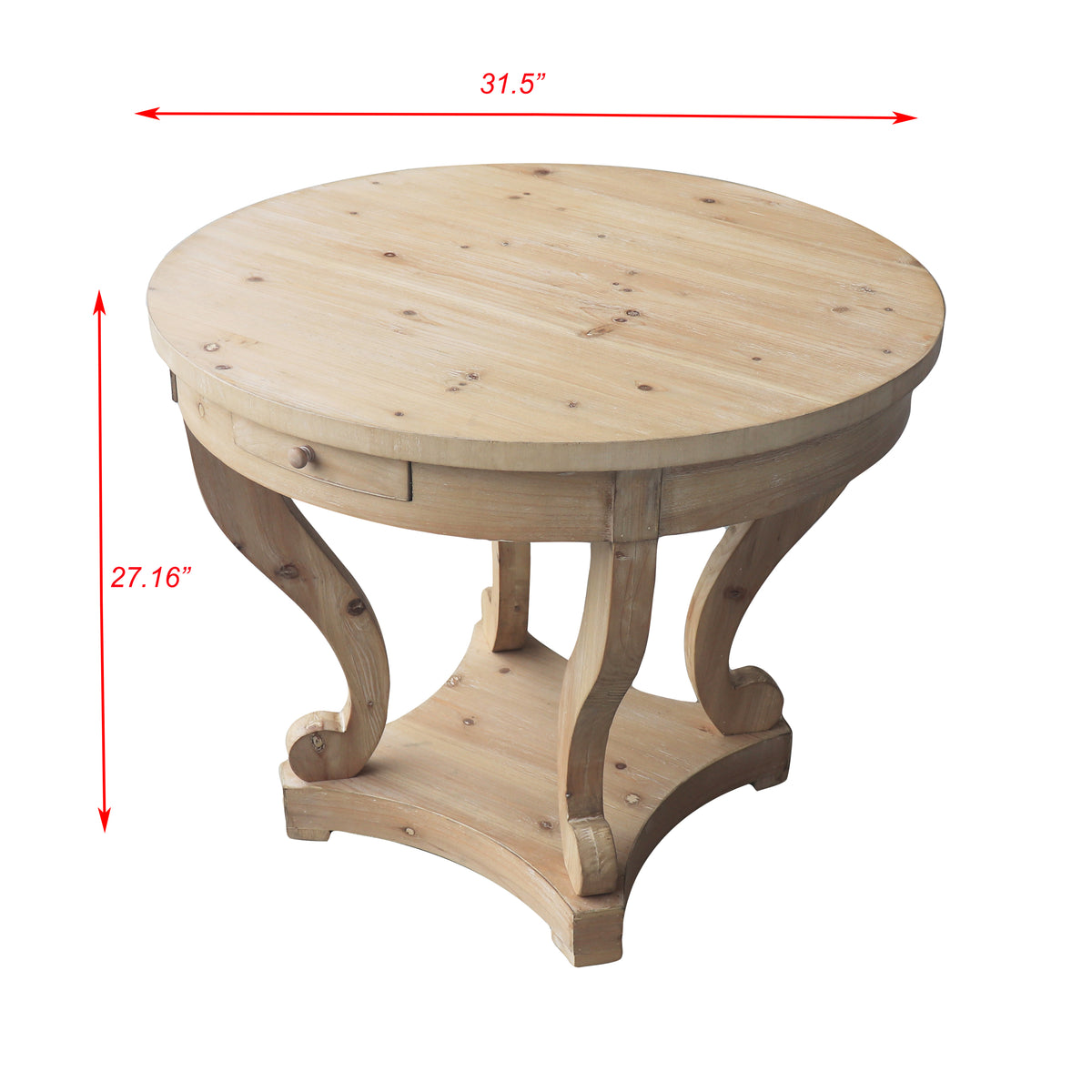 Curved Legs Farmhouse Style Small Size Round Dining Table End Table Side Table Coffee Table for Dinette, Kitchen, Dining Room or Living Room, Natural Wood Grain Distressed W1435127092-djyc