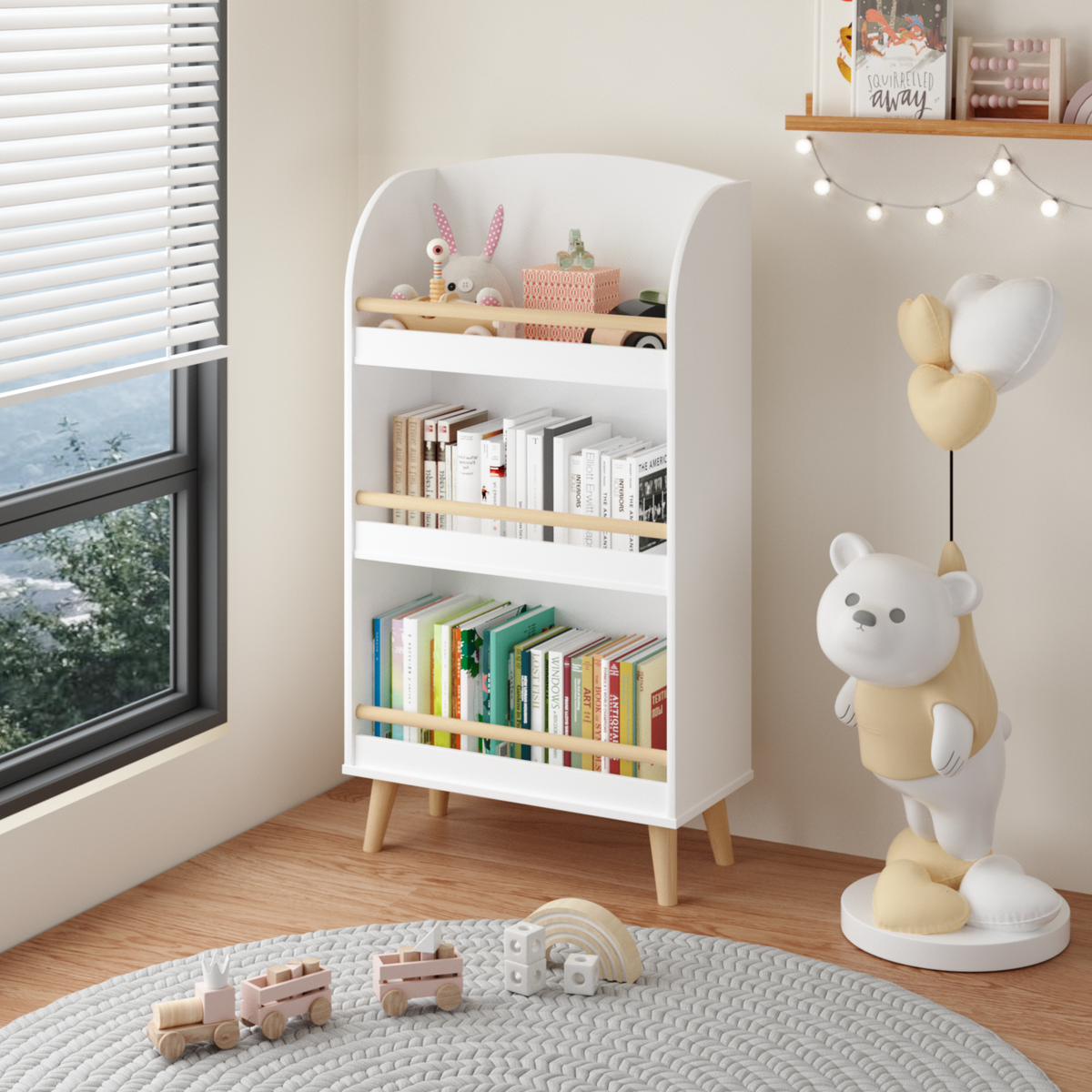 Kids Bookshelf, 3-Tier Bookcase, Book Organizer, toy Storage Cabinet Organizer, White W808P218560-djyc