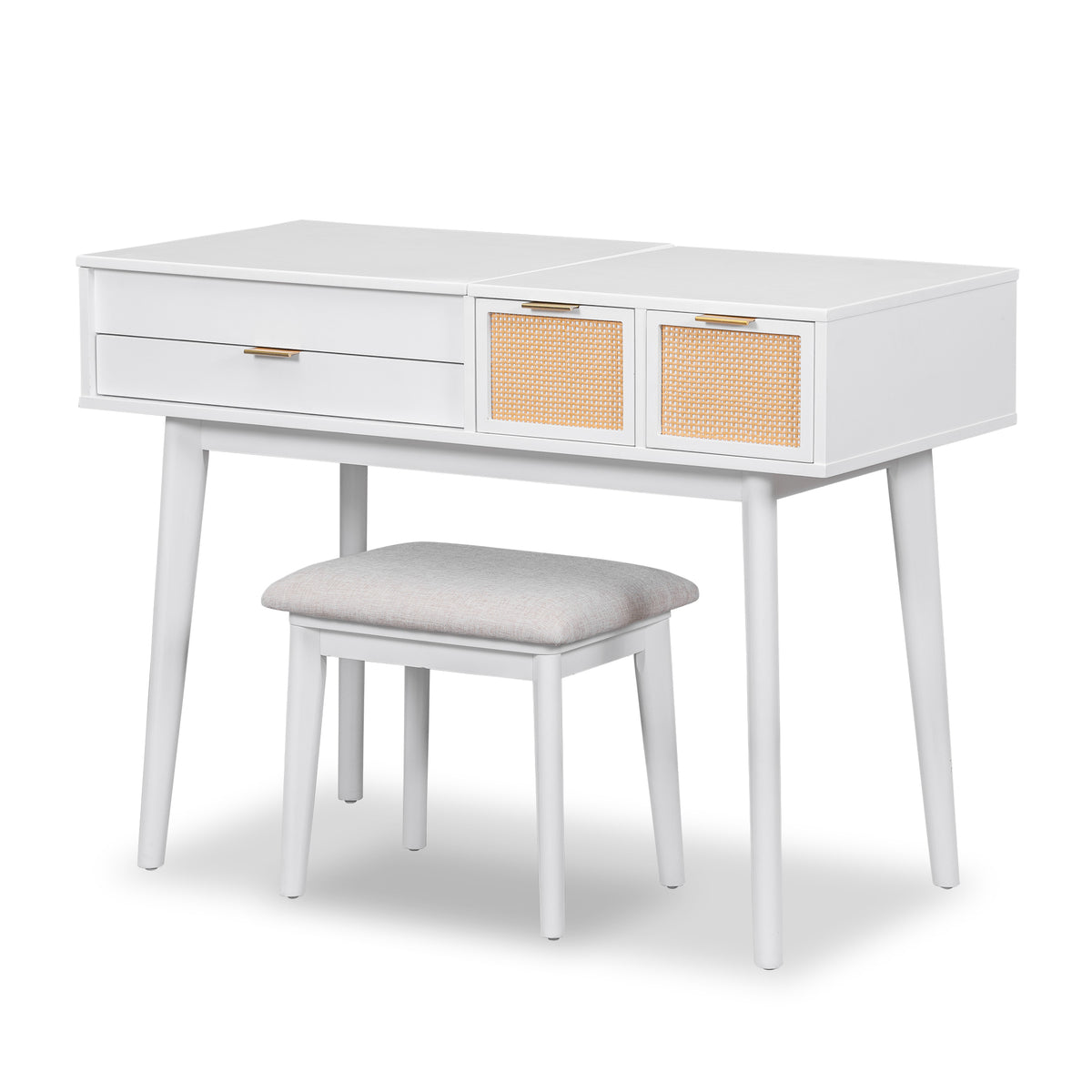 43.3" Classic Wood Makeup Vanity Set with Flip-top Mirror and Stool, Dressing Table with Three Drawers and storage space, White WF305498AAK-djyc