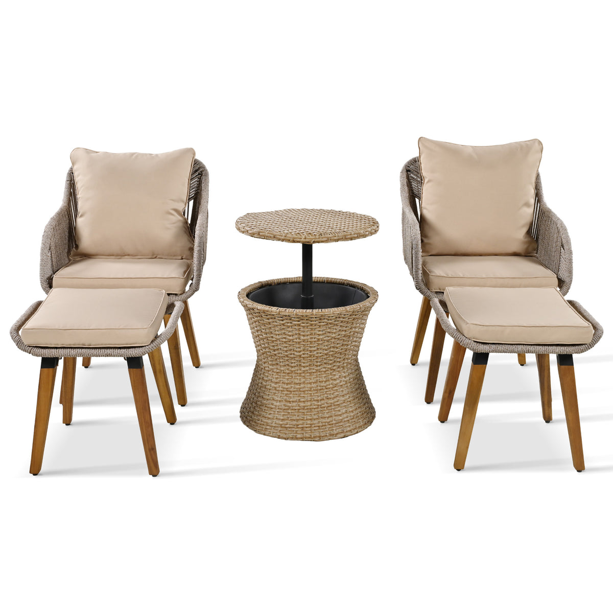 K&K 5 Pieces Patio Furniture Chair Sets, Patio Conversation Set With Wicker Cool Bar Table, Ottomans,Outdoor Furniture Bistro Sets for Porch,Backyard,Balcony,Poolside Brown WF324995AAZ-djyc