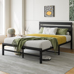 Full Size Platform Bed Frame with Rustic Vintage Wood Headboard, No Box Spring Needed Black W840P164957-djyc