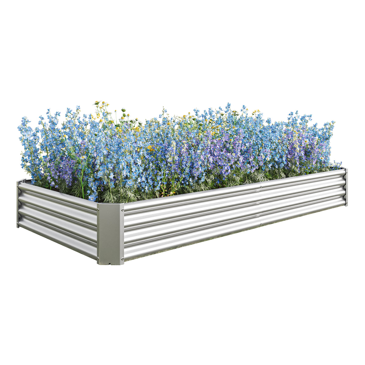 Raised Garden Bed Kit - Metal Raised Bed Garden 7.6x3.7x0.98ft for Flower Planters, Vegetables Herb Silver W84090998-djyc