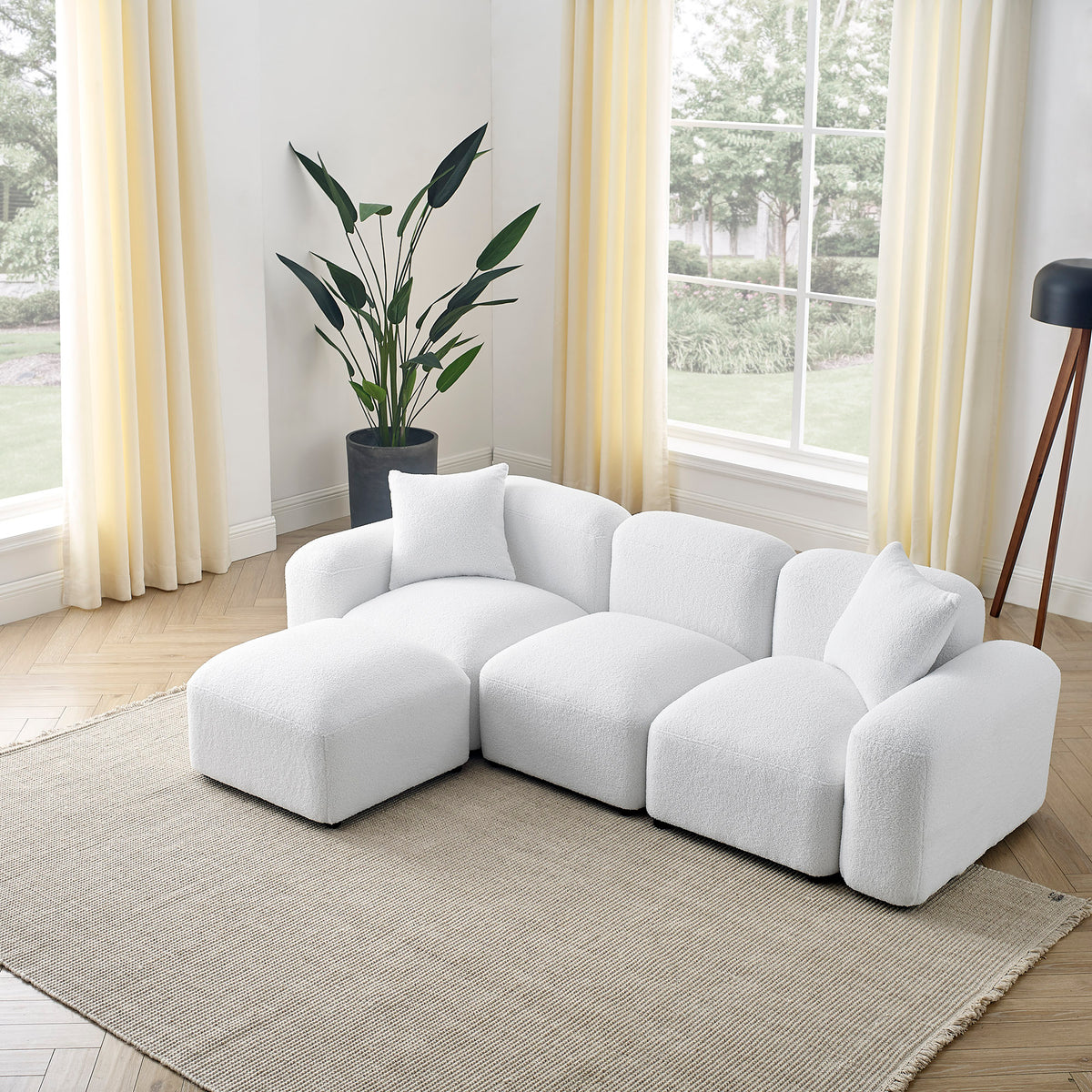 L-Shape Modular Sectional Sofa, DIY Combination,Teddy Fabric,White W487S00148-djyc