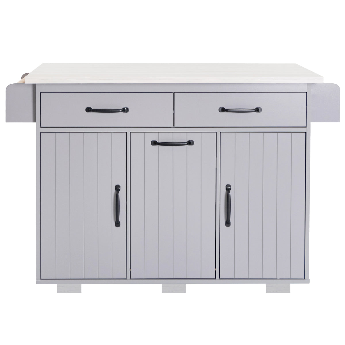 K&K Kitchen Island with Trash Can Storage Cabinet, Kitchen Cart with Drop Leaf, Spice Rack, Towel Rack and Drawer, Rolling Kitchen Island on Wheels with Adjustable Shelf, Grey WF326381AAG-djyc